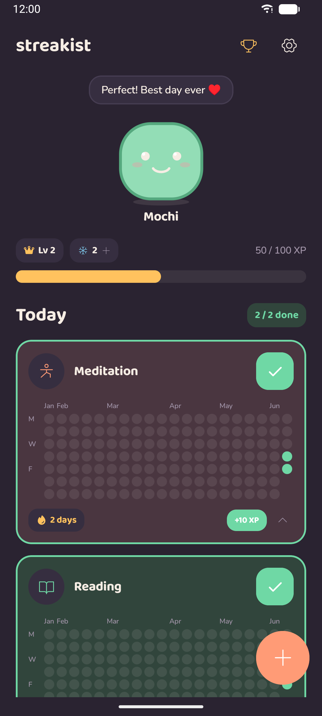Streakist home screen